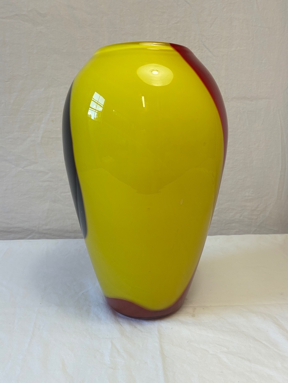 Hand Blown Glass Vase Yellow Red Black 8.5 inch Tall